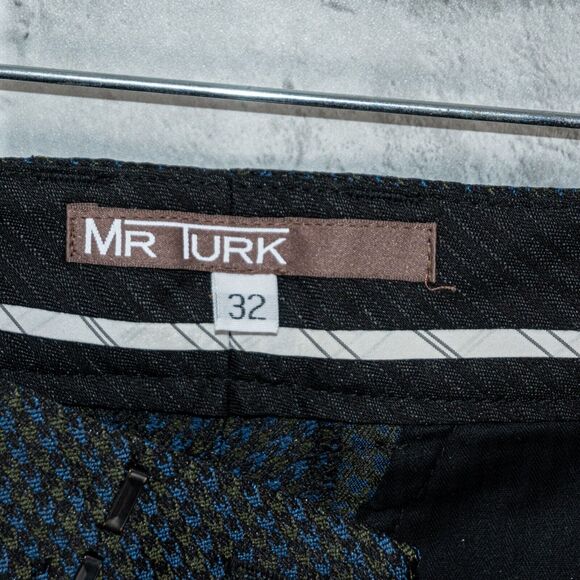 MR TURK Men's Blue Houndstooth Trouser Dress Pants flat front Size 32 - Picture 4 of 10